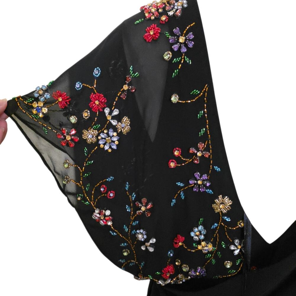 Mac Duggal Evening 26530 Beaded Floral Wrap 2 Gown Black Chiffon Embellished V - Picture 13 of 14
